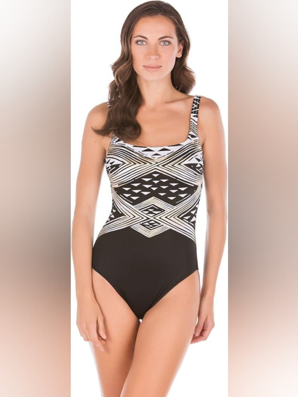 Gottex Alexandria Square-Neck One-Piece Geometric Tummy Control Swimsuit NWT 10